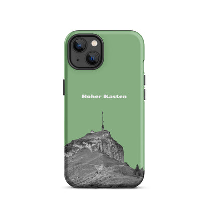 Robuste iPhone-Hülle in Hellgrün mit Hoher-Kasten-Design aus dem Alpstein, Schutzhülle mit attraktivem Motiv.