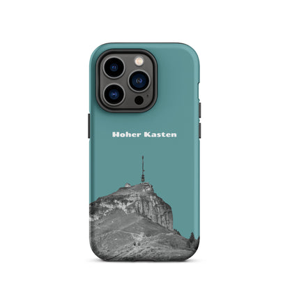 Robuste iPhone Hülle in Kadettenblau mit Hoher Kasten Design aus dem Alpstein, Schutzhülle mit attraktivem Motiv.