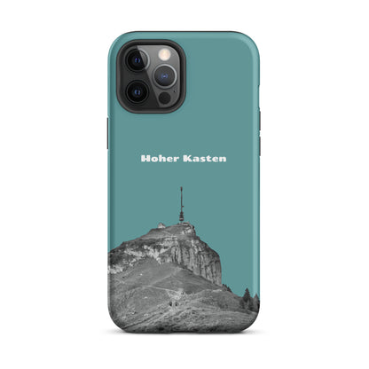Robuste iPhone Hülle in Kadettenblau mit Hoher Kasten Design aus dem Alpstein, Schutzhülle mit attraktivem Bergmotiv.