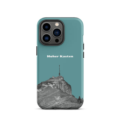 Robuste iPhone Schutzhülle in Kadettenblau mit Hoher Kasten Design aus dem Alpstein.
