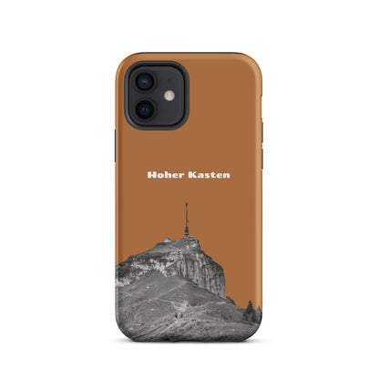 Robuste iPhone-Hülle in Kupferoptik mit Hoher-Kasten-Design, Alpstein-Motiv, stoßfest.