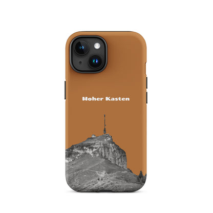 iPhone Hülle aus Kupfer mit Hoher Kasten Design, robuste Schutzhülle mit Alpstein-Motiv.