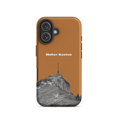 Robuste iPhone-Hülle in Kupferoptik mit Hoher-Kasten-Design, Alpstein-Motiv, Schutzhülle.