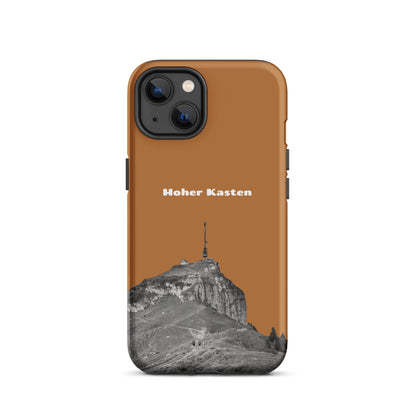Robuste iPhone-Hülle in Kupferoptik mit Alpstein-Hohen-Kasten-Design, Schutzhülle aus strapazierfähigem Material.