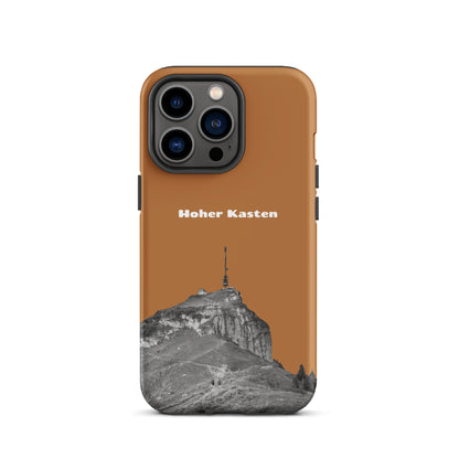 Robuste iPhone-Hülle in Kupferoptik mit Alpstein-Motiv, Hoher Kasten Design, stoßfest.