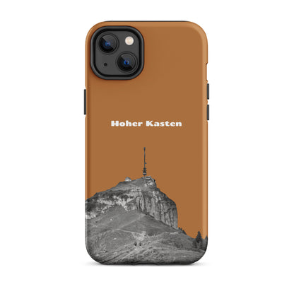 Kupferfarbene iPhone-Hülle mit robustem Design, Hoher Kasten Motiv aus dem Alpstein.