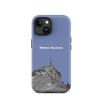 Robuste iPhone Schutzhülle in Pastellblau mit Hoher-Kasten-Design aus dem Alpstein, stossfest und elegant.