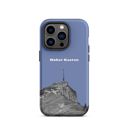 Robuste iPhone-Hülle in Pastellblau mit Hoher-Kasten-Design aus dem Alpstein, stossfest und elegant.