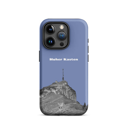 Robuste iPhone-Hülle in Pastellblau mit Hoher-Kasten-Design aus dem Alpstein, Schutzhülle mit attraktivem Motiv.