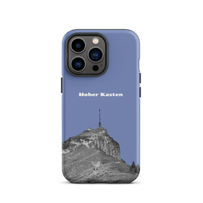 Robuste iPhone Hülle in Pastellblau mit Hoher Kasten Design aus dem Alpstein, stoßfest und stilvoll.