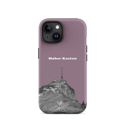 Robuste iPhone-Hülle in Pastellviolett mit Hoher-Kasten-Design aus dem Alpstein, Schutzhülle mit attraktivem Motiv.