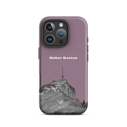 Robuste iPhone-Hülle in Pastellviolett mit Hoher-Kasten-Design aus dem Alpstein, Schutzhülle mit attraktivem Bergmotiv.