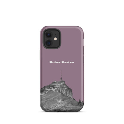 Robuste iPhone-Hülle in Pastellviolett mit Alpstein-Motiv, Hoher Kasten-Design, Schutzhülle aus stabilem Material.