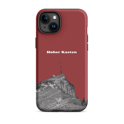 Rote iPhone-Hülle mit dem Motiv des Hohen Kasten im Alpstein, robust und stylisch.