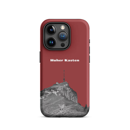 Robuste iPhone-Hülle in Rot mit Hoher-Kasten-Design aus dem Alpstein, Schutzhülle mit attraktivem Bergmotiv.