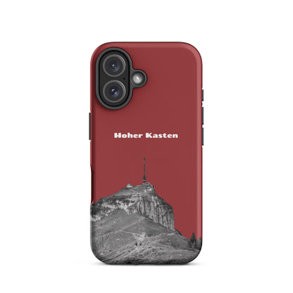 Robuste iPhone-Hülle in Rot mit Hohen Kasten Design aus dem Alpstein, Schutzhülle mit attraktivem Motiv.