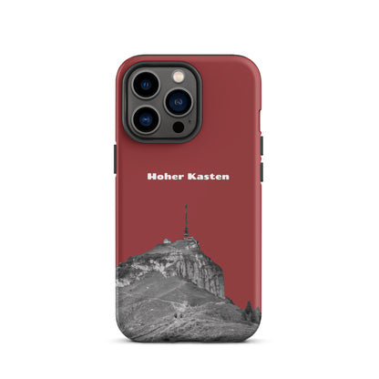 Robuste iPhone-Hülle in Rot mit Hoher-Kasten-Design aus dem Alpstein, Schutzhülle mit attraktivem Bergmotiv.