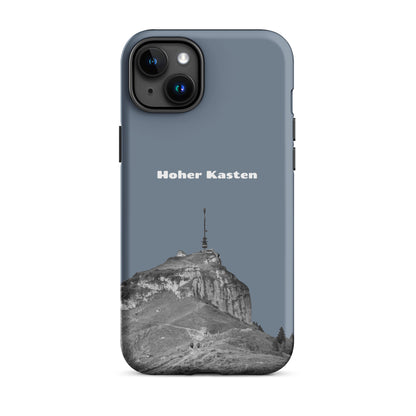 Schiefergraue iPhone-Hülle mit robustem Design und Hoher-Kasten-Motiv aus dem Alpstein.