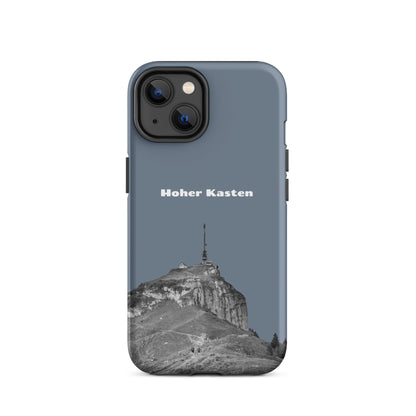 Schiefergraue iPhone-Hülle mit Hoher-Kasten-Motiv, robustes Design, Alpstein-Print, Schutzhülle.