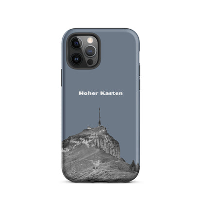 Schiefergraue iPhone-Hülle mit Hoher-Kasten-Design, robuste Schutzhülle aus strapazierfähigem Material.