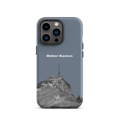 Schiefergraue iPhone-Hülle mit Hoher-Kasten-Design, robust und stilvoll aus Silikon.