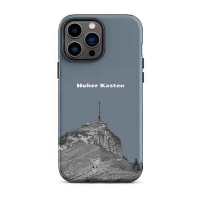 Schiefergraue iPhone-Hülle mit robustem Design und Hoher-Kasten-Motiv im Alpstein, ideal für Schutz und Stil.