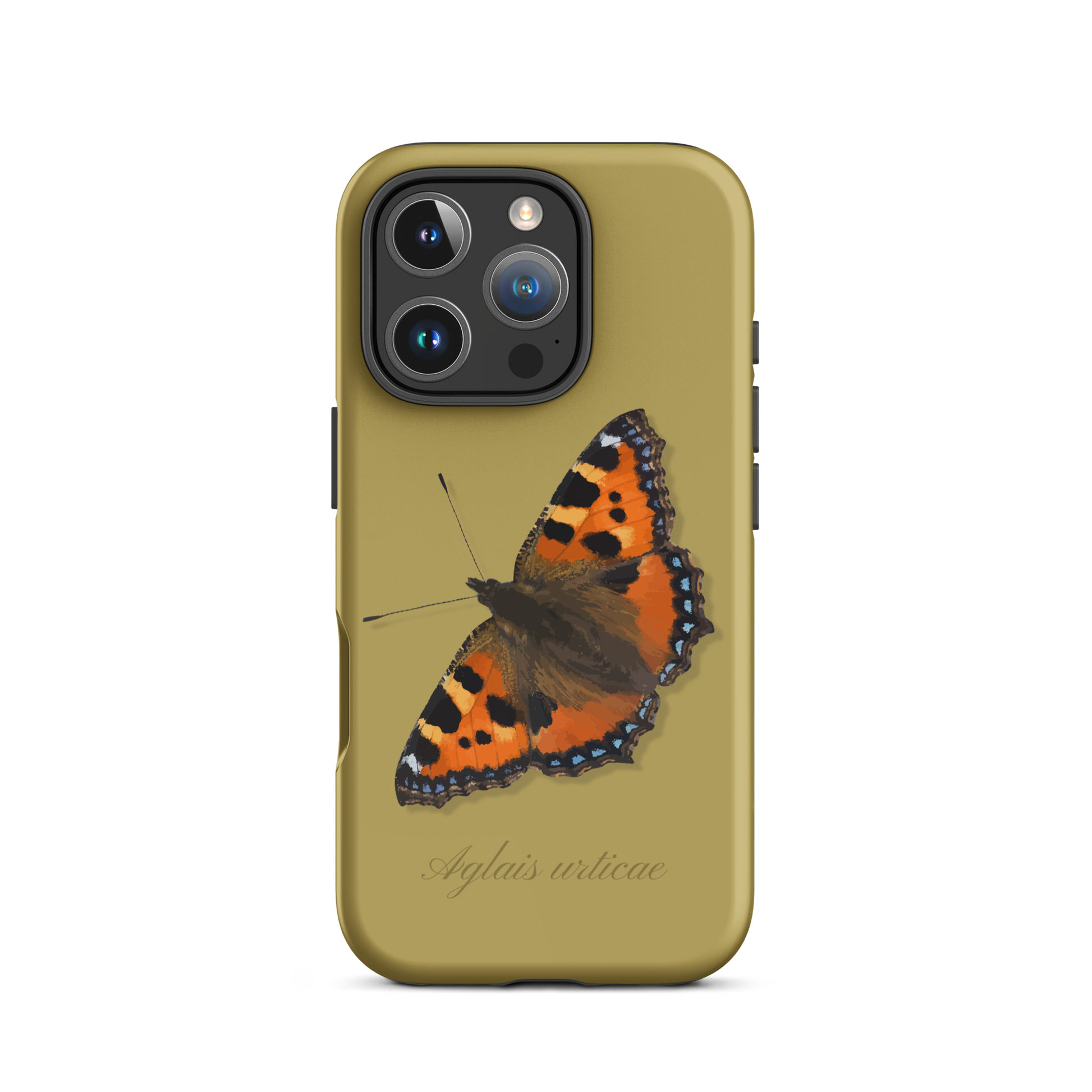 Handyhülle für iPhone mit Fuchs-Motiv in Ockergelb, seitliche Ansicht.