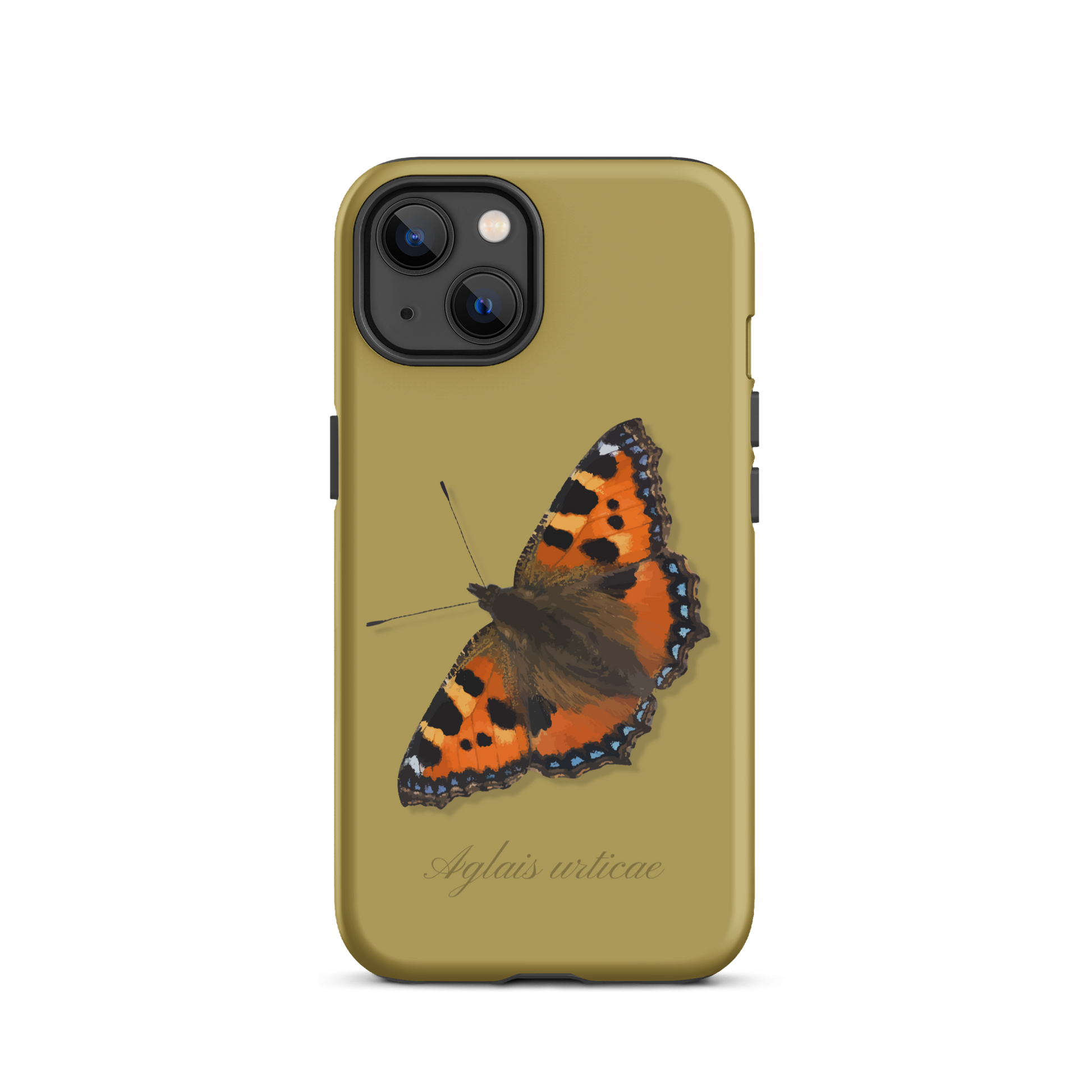 Ockergelbe iPhone-Hülle mit Fuchs-Motiv, seitliche Ansicht