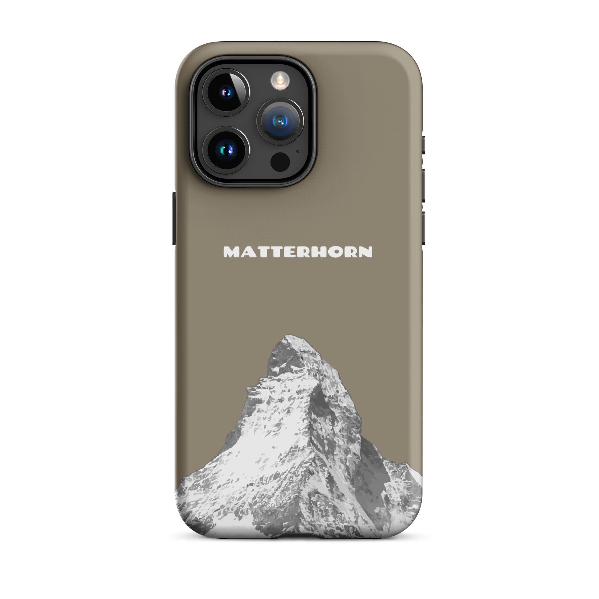 Graubraune iPhone Hülle mit Matterhorn-Motiv, Hard Case für Apple iPhone, Zermatt Design.
