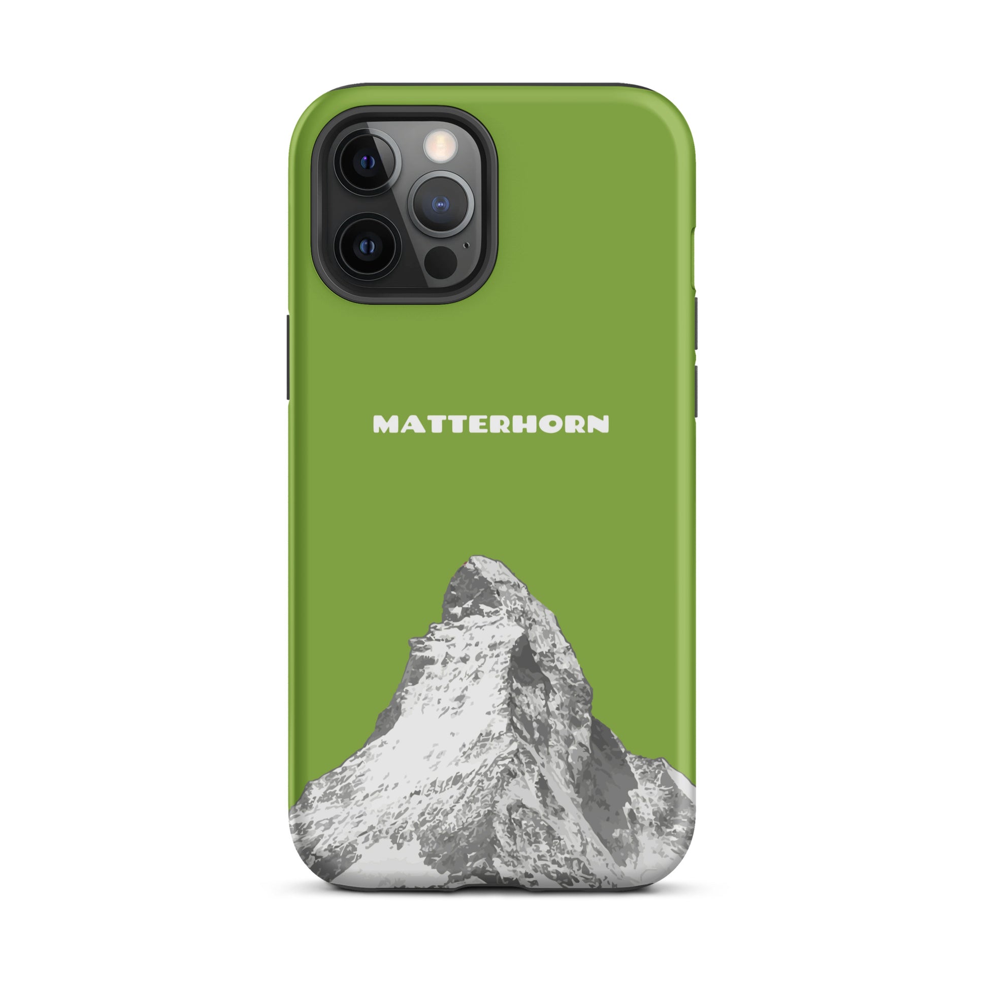 Gelbgrüne iPhone Hard Case mit Matterhorn-Motiv, robust und stilvoll für Apple iPhone.