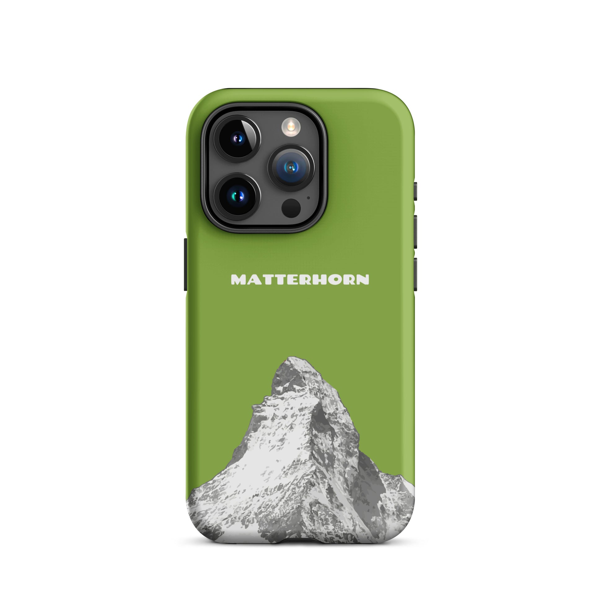 Gelbgrüne iPhone Hülle mit Matterhorn-Motiv, hartes Case für Apple iPhone, Schutzhülle mit Alpen-Druck.