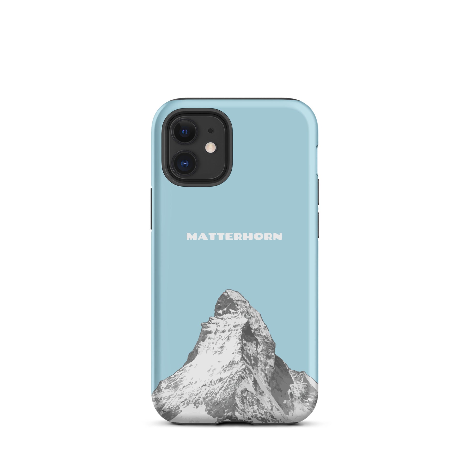 Hellblaue iPhone Handyhülle mit Matterhorn-Motiv, Hard Case für Apple iPhone, Zermatt Design.