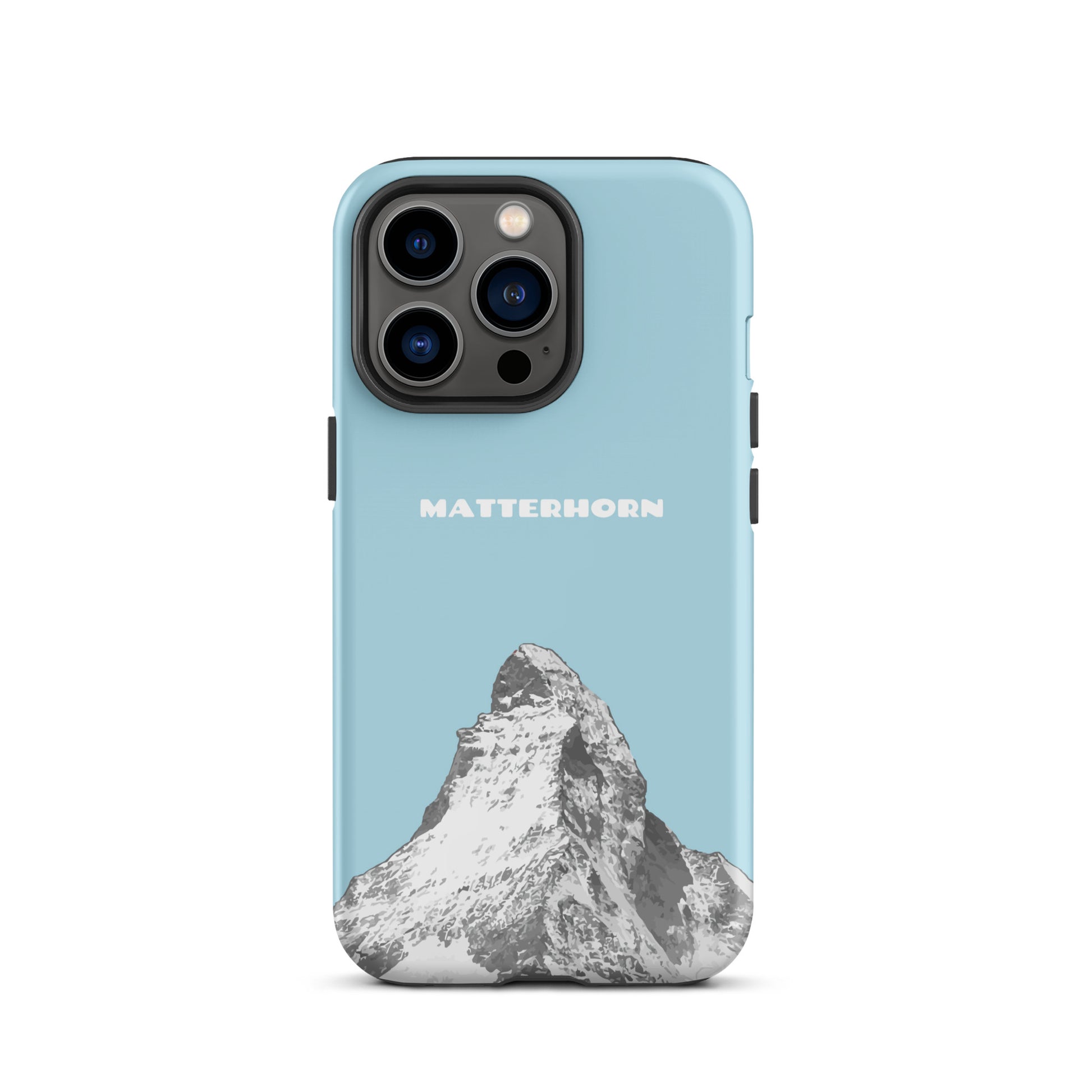 Hellblaue iPhone Hülle mit Matterhorn-Motiv, hartes Case für Apple iPhone, Schutzhülle mit Alpen-Design.