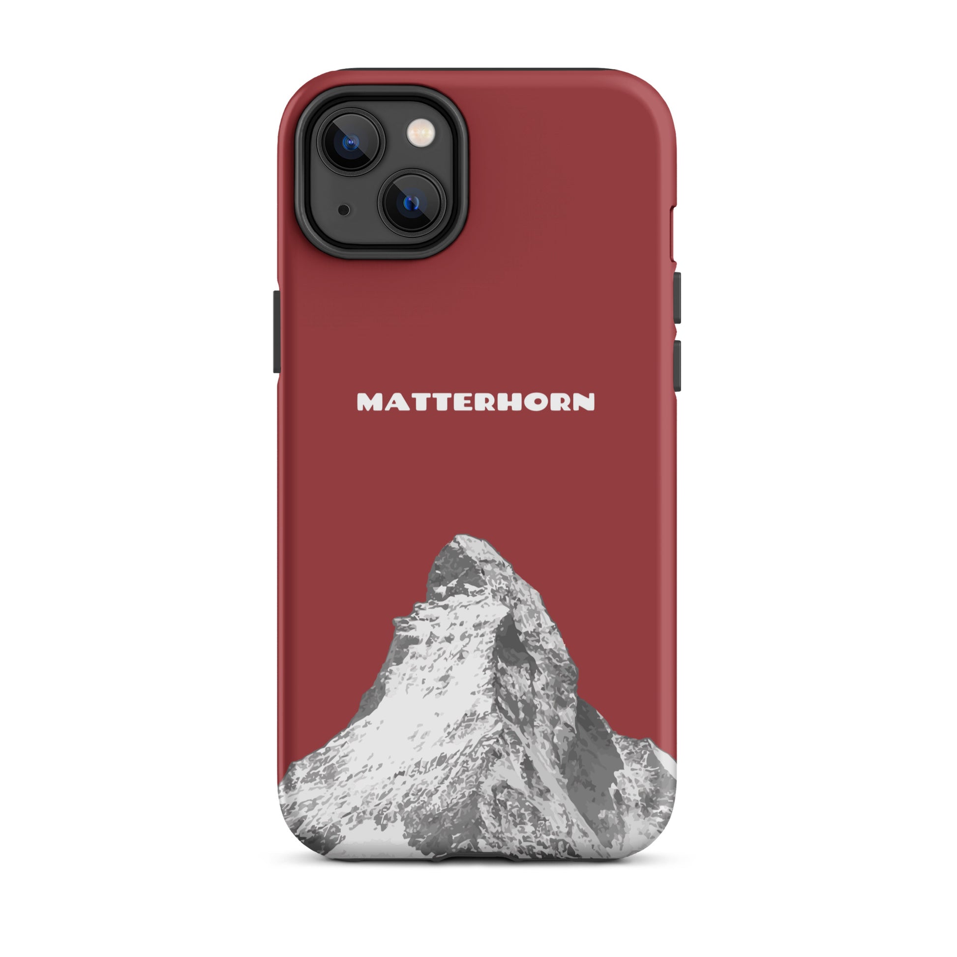 Rote iPhone Handyhülle mit Matterhorn-Motiv, hartes Gehäuse aus Polycarbonat, Schutz für Apple iPhone, Design mit Bergpanorama von Zermatt.