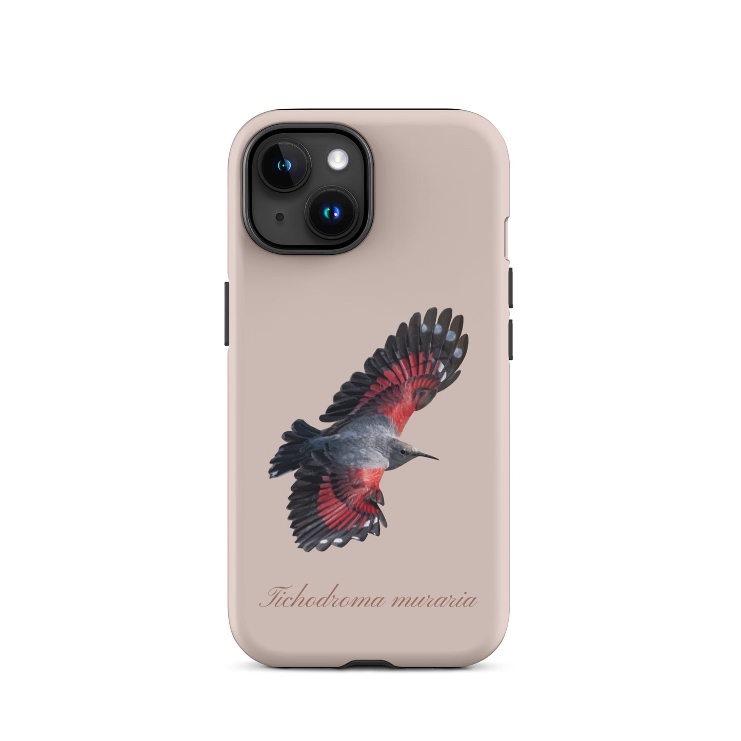 Rosa iPhone-Hülle mit Mauerläufer-Design aus robustem Silikon, passend für Apple iPhone.