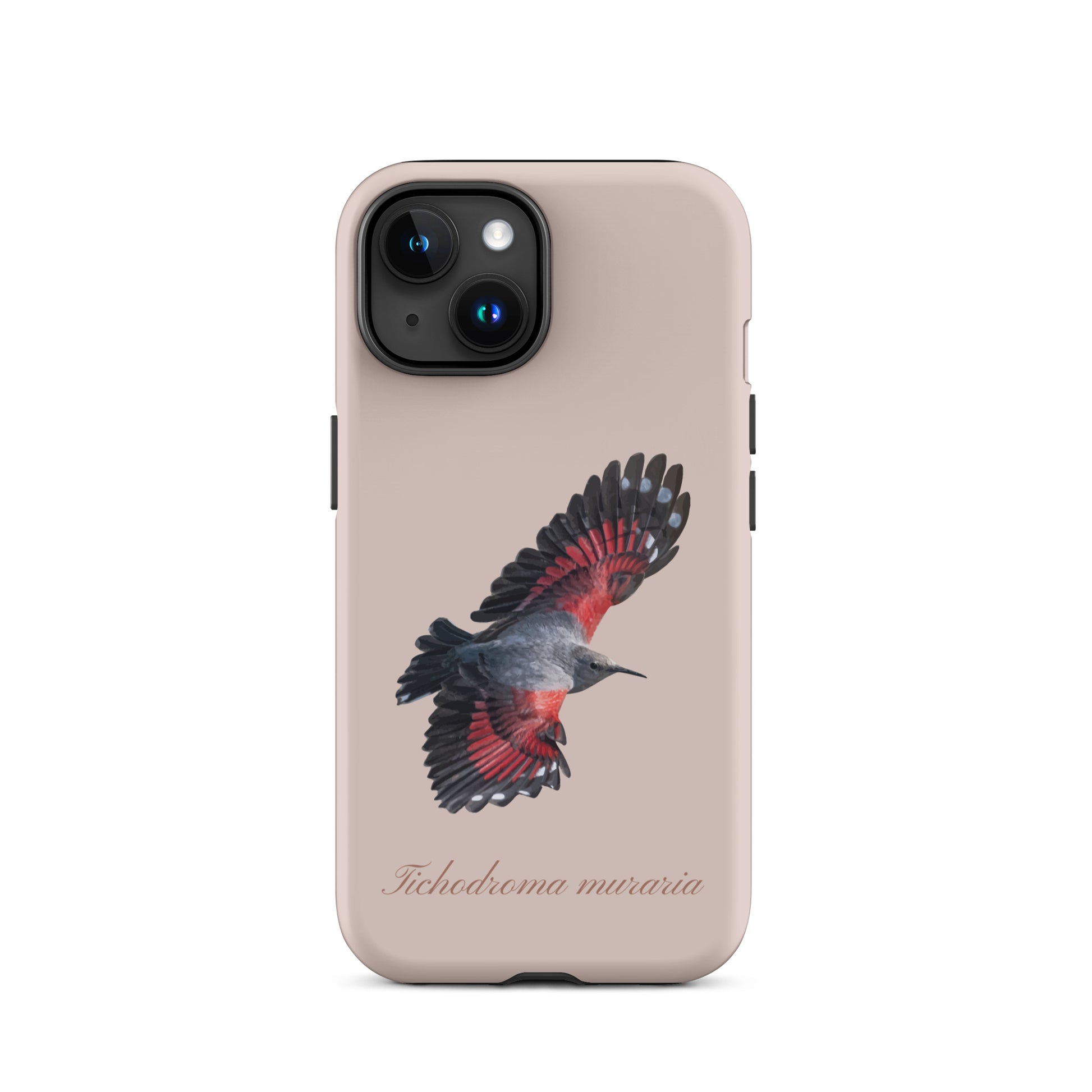 Rosa iPhone-Hülle mit Mauerläufer-Design aus robustem Silikon, passend für Apple iPhone.