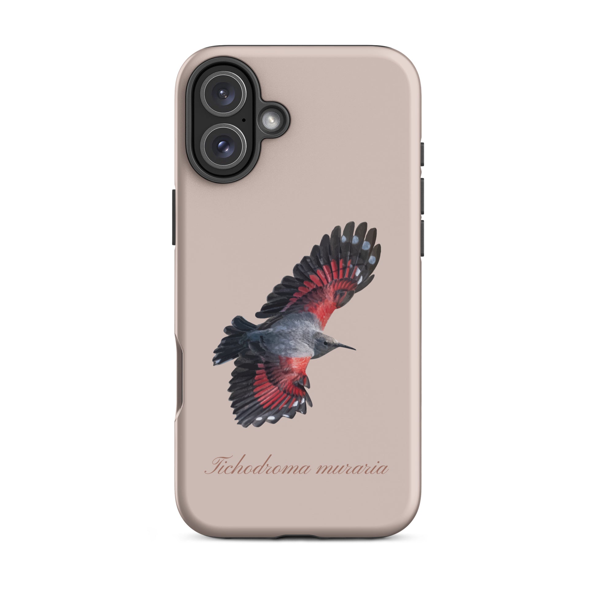 Rosa iPhone Hülle mit Mauerläufer-Design, Schutzhülle aus Silikon für Apple iPhone, detailreiche Ansicht.