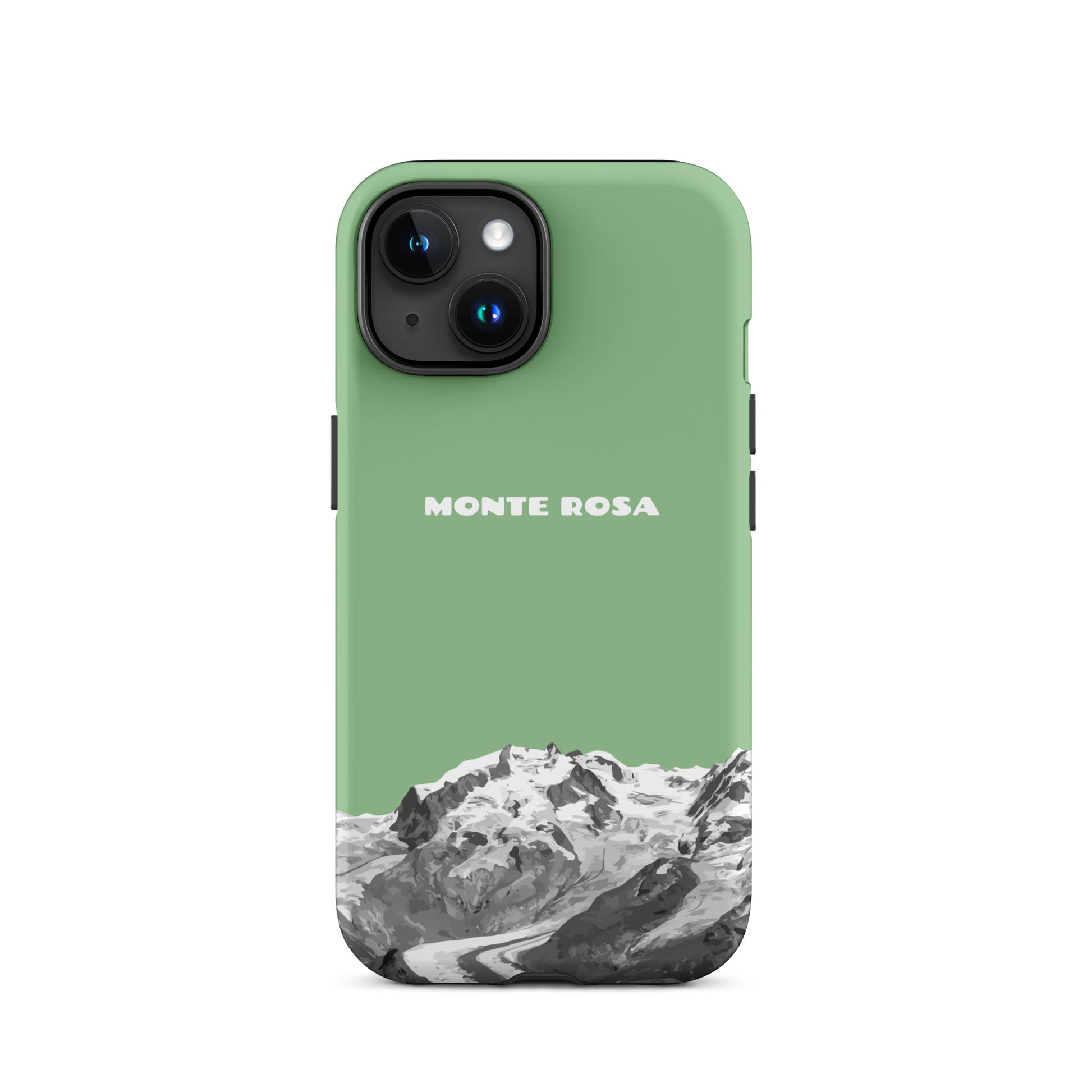Hellgrüne iPhone 15 Hülle mit Monte Rosa Design, schützende Silikonhülle