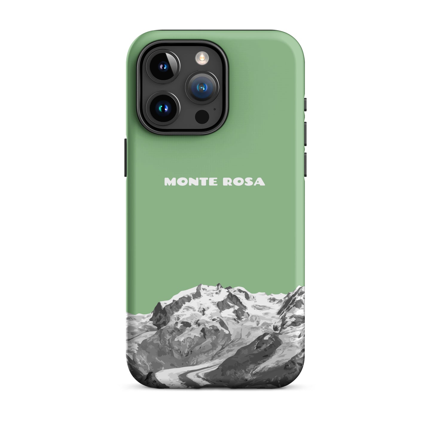 iPhone 15 Pro Max Hülle in Hellgrün, Monte Rosa Design, stoßfestes Silikonmaterial