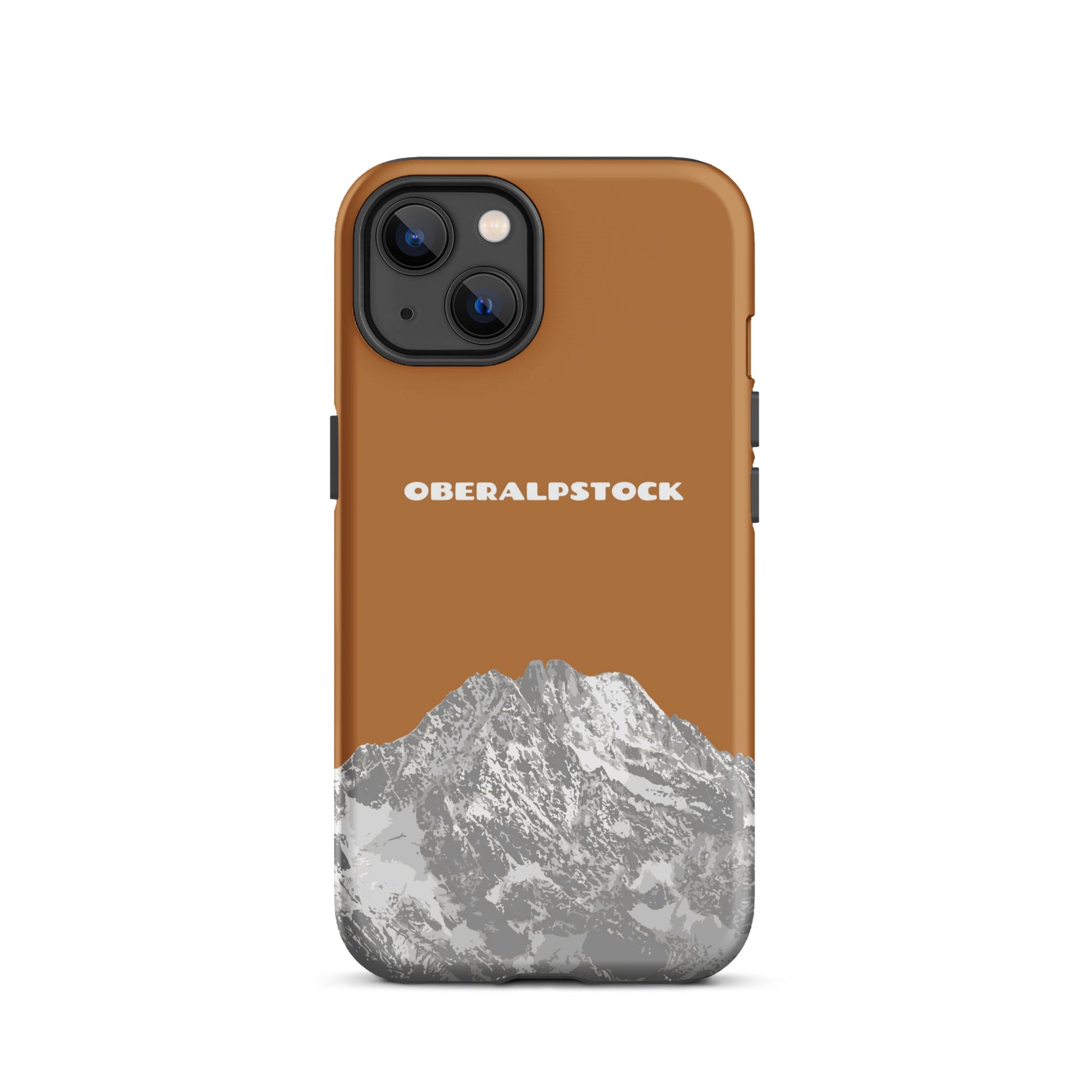 Hülle für das iPhone 13 von Apple in der Farbe Kupfer, dass den Oberalpstock in Graubünden zeigt.