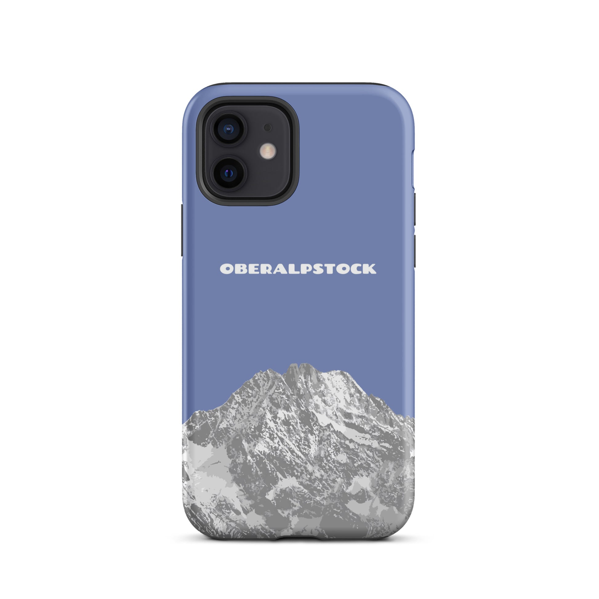 iPhone 12 Hülle in Pastellblau mit Oberalpstock-Motiv, stoßfest und leicht.