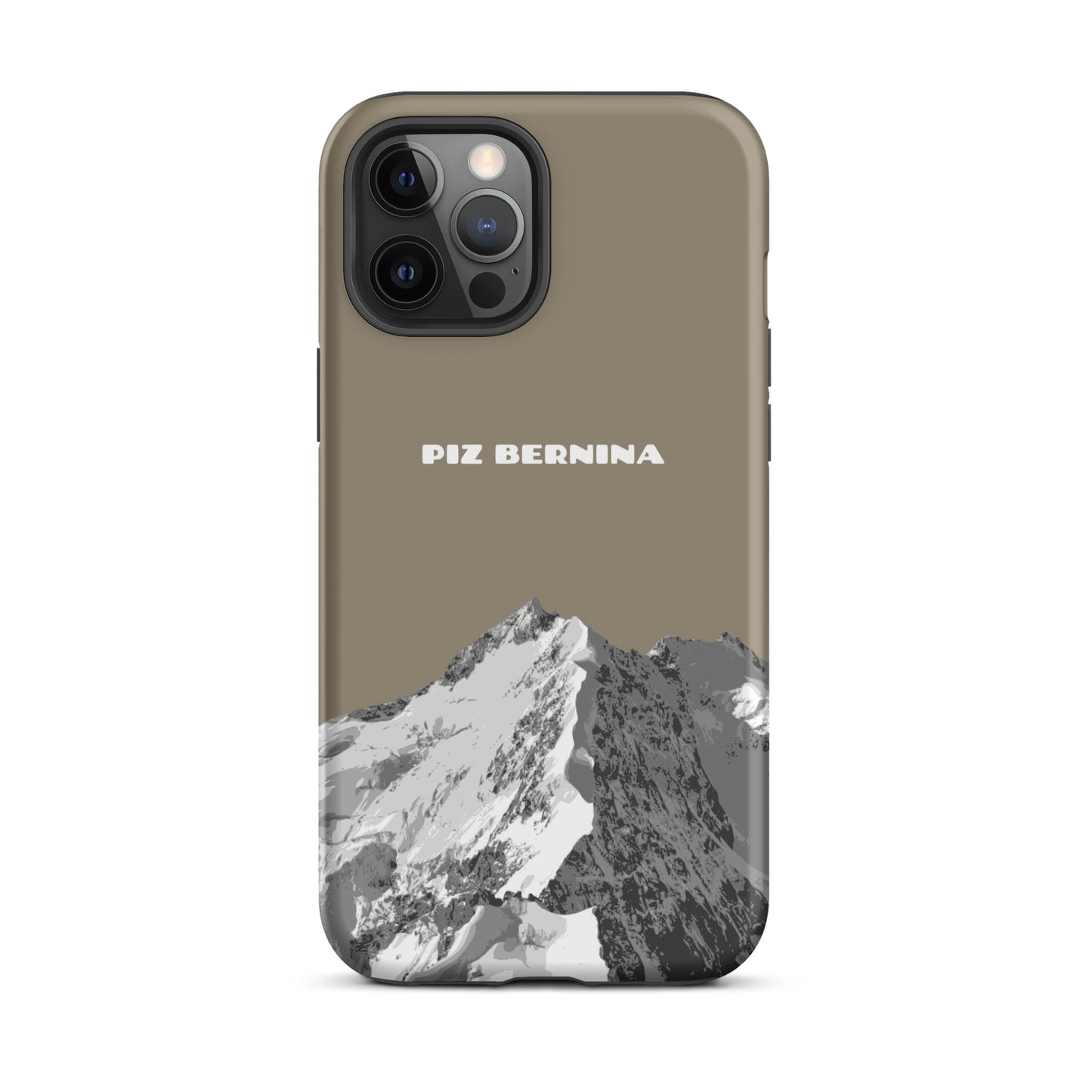 Hülle für das iPhone 12 Pro Max von Apple in der Farbe Graubraun, dass den Piz Bernina in Graubünden zeigt.