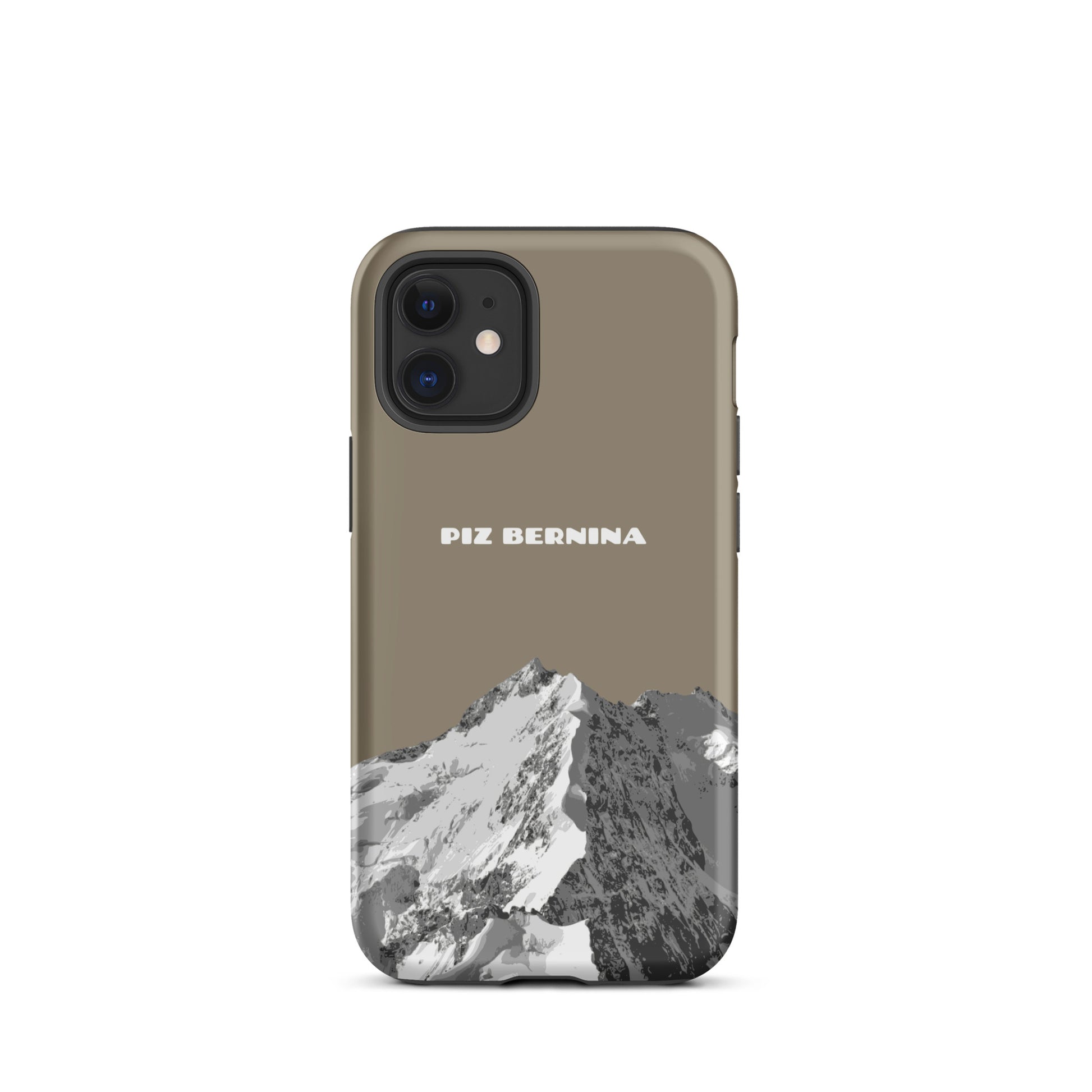 Hülle für das iPhone 12 Mini von Apple in der Farbe Graubraun, dass den Piz Bernina in Graubünden zeigt.