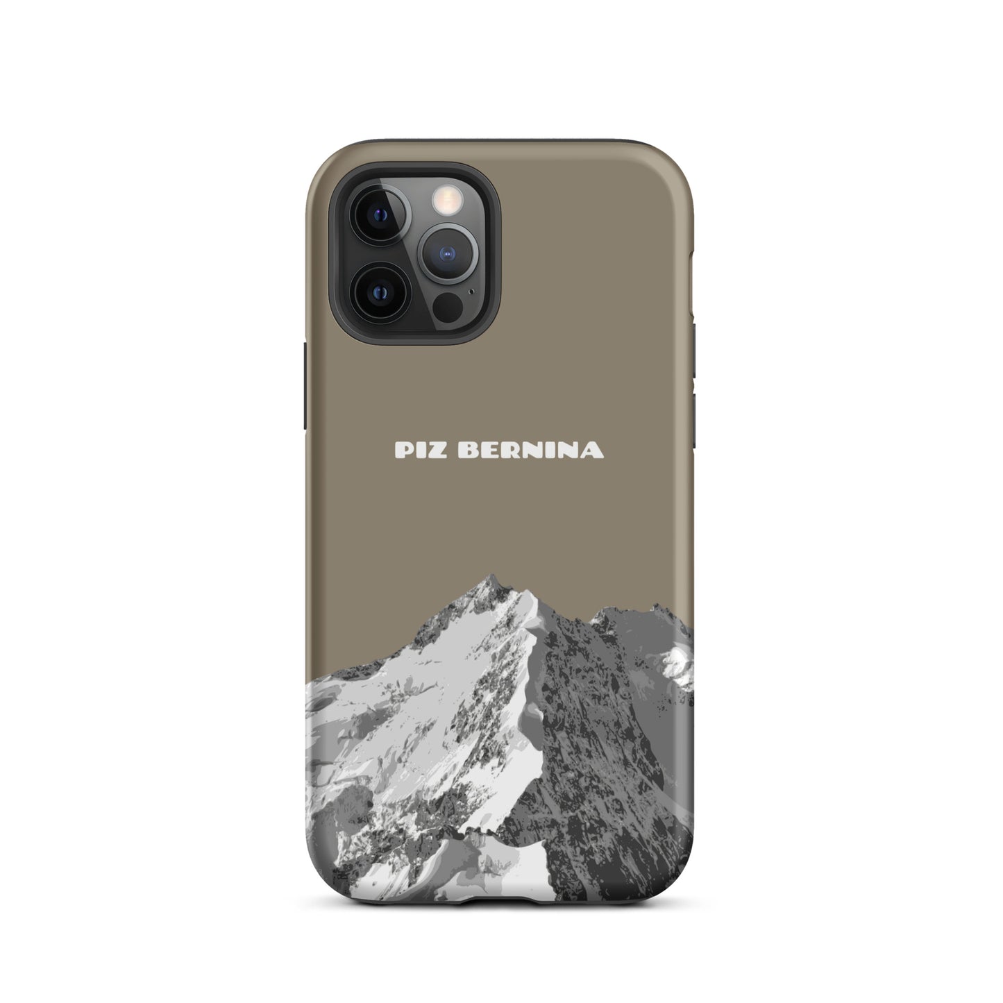 Hülle für das iPhone 12 Pro von Apple in der Farbe Graubraun, dass den Piz Bernina in Graubünden zeigt.