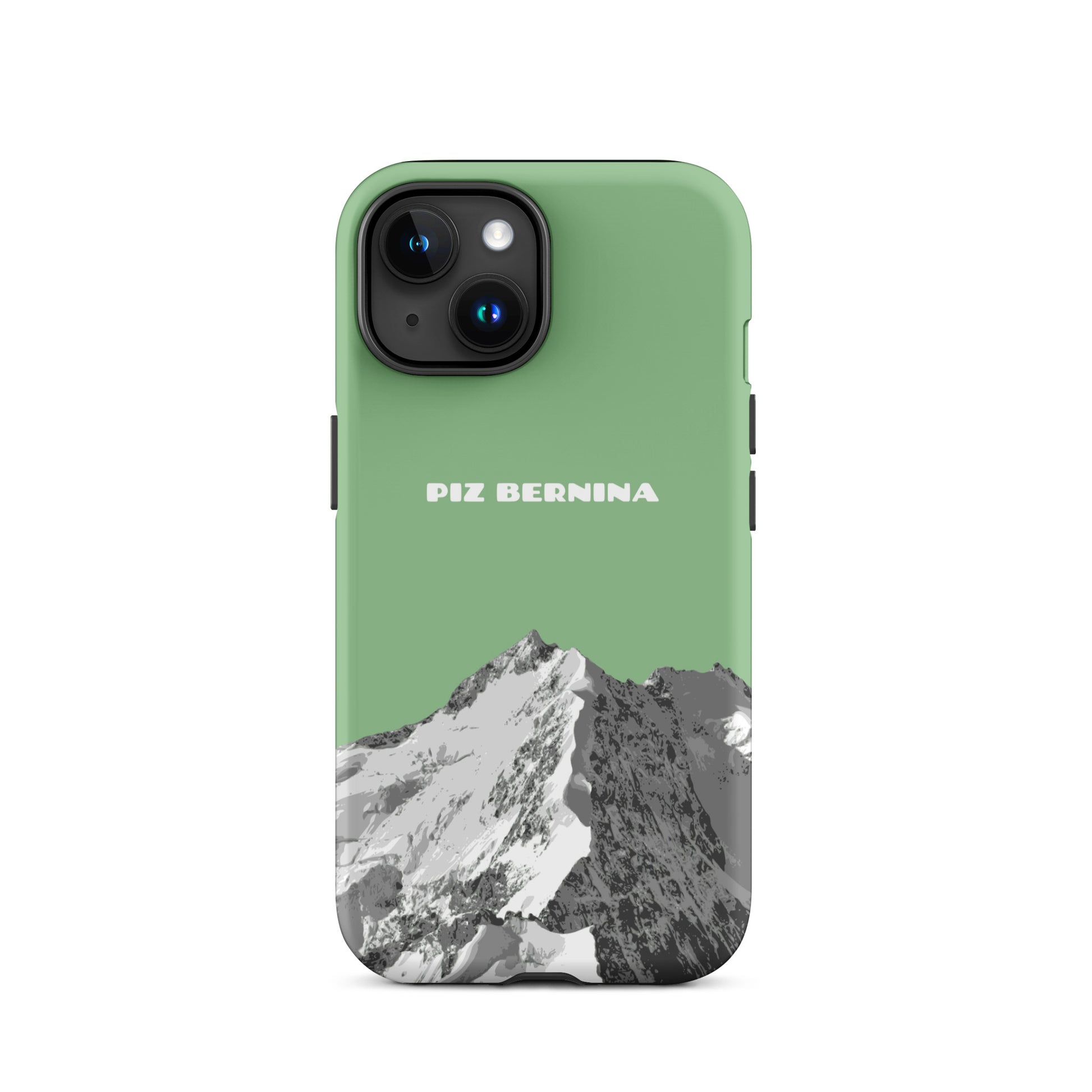 Hülle für das iPhone von Apple in der Farbe Hellgrün, dass den Piz Bernina in Graubünden zeigt.
