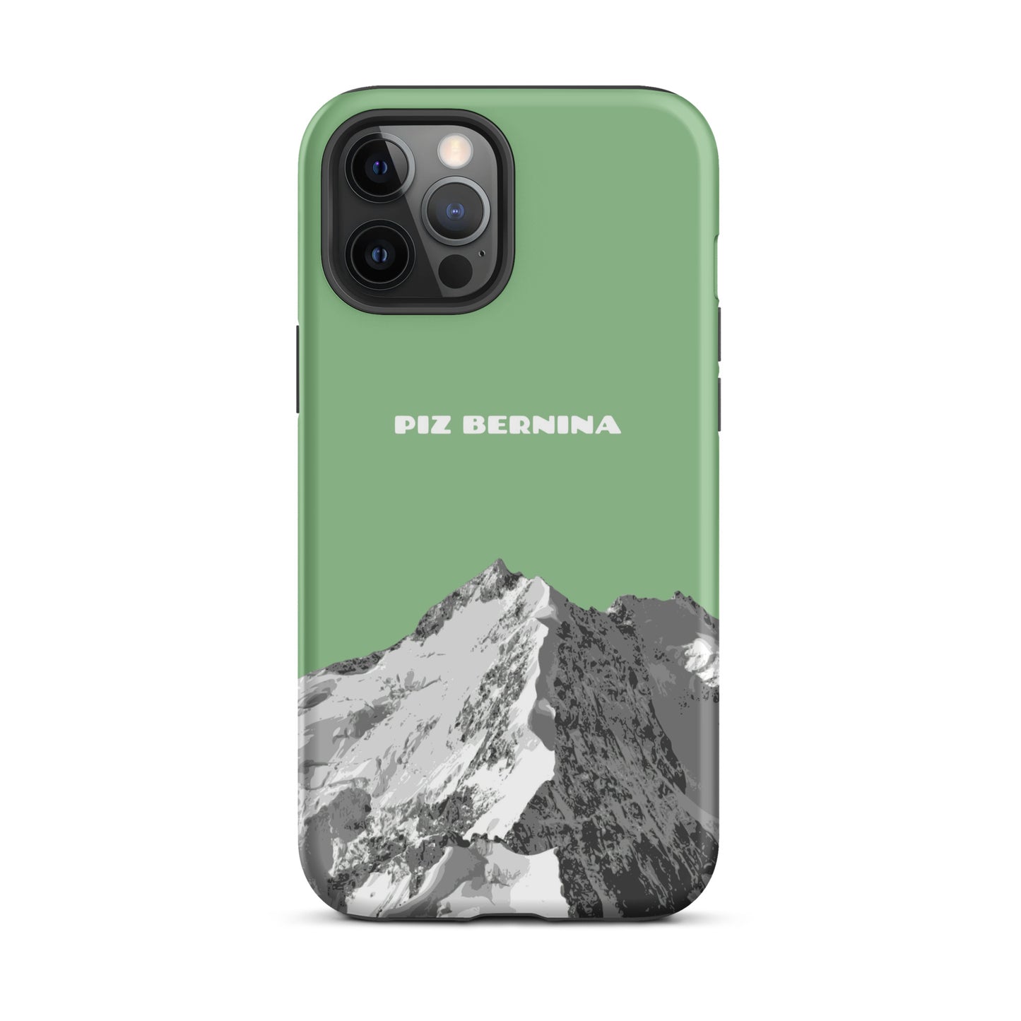 Hülle für das iPhone 12 Pro Max von Apple in der Farbe Hellgrün, dass den Piz Bernina in Graubünden zeigt.