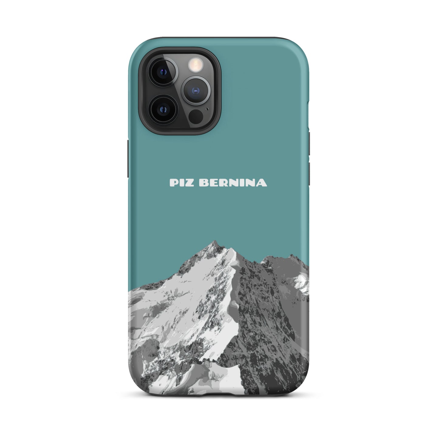 Hülle für das iPhone 12 Pro Max von Apple in der Farbe Kadettenblau, dass den Piz Bernina in Graubünden zeigt.