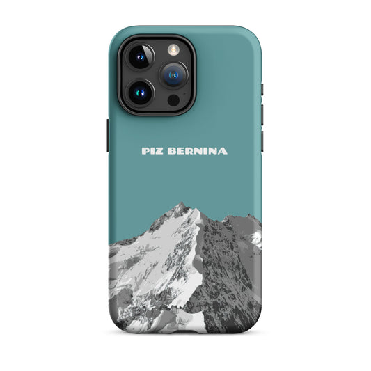 Hülle für das iPhone 15 Pro Max von Apple in der Farbe Kadettenblau, dass den Piz Bernina in Graubünden zeigt.