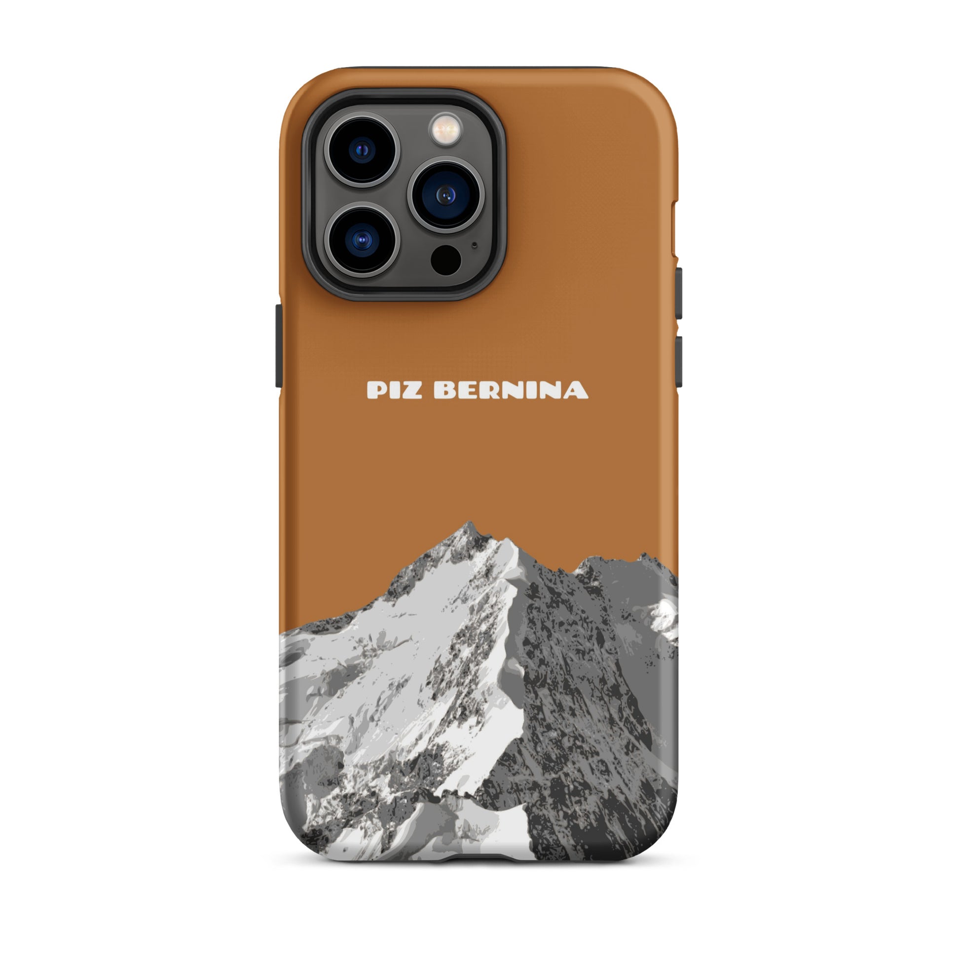 Hülle für das iPhone 14 Pro Max von Apple in der Farbe Kupfer, dass den Piz Bernina in Graubünden zeigt.