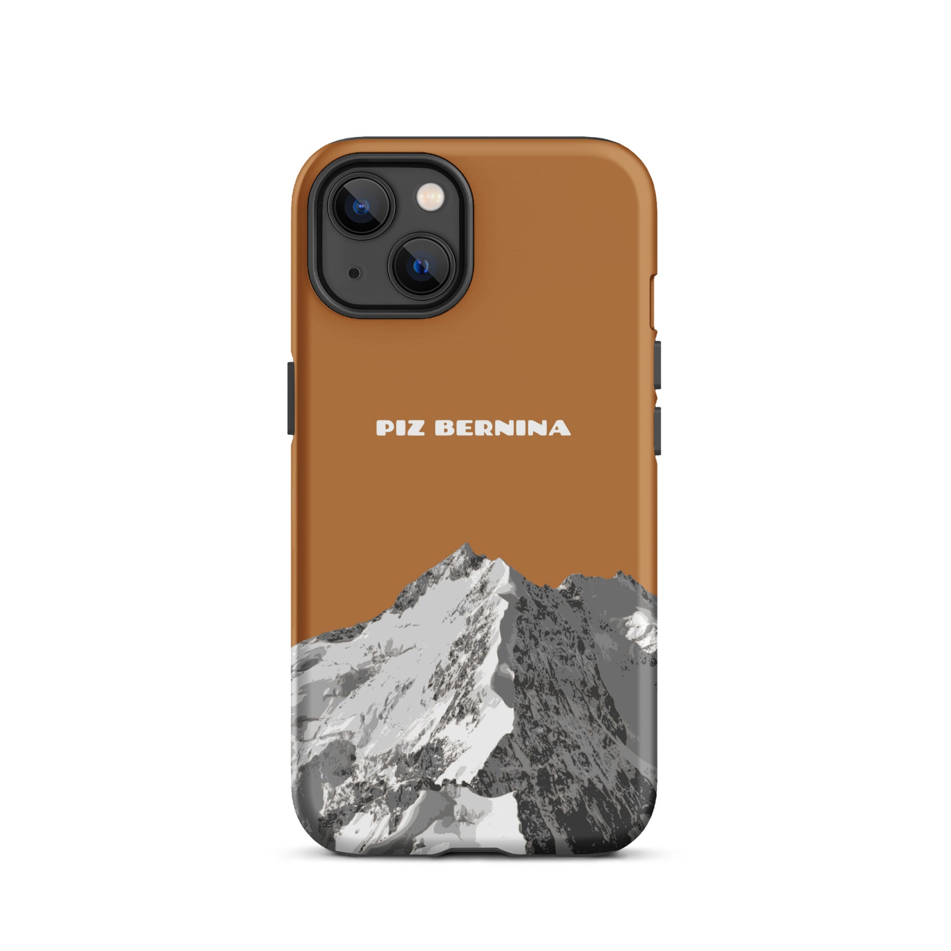 Hülle für das iPhone 13 von Apple in der Farbe Kupfer, dass den Piz Bernina in Graubünden zeigt.